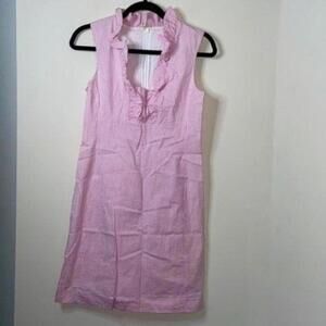 Lilly Pulitzer Pink and White Seersucker Striped Ruffle Collar Dress